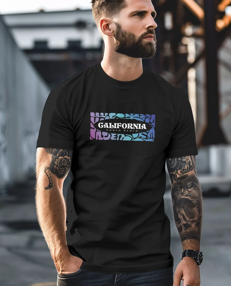 Backprint T-Shirt Herren California Schriftzug Rückenprint und Brustlogo Streetstyle Sommer Fashion