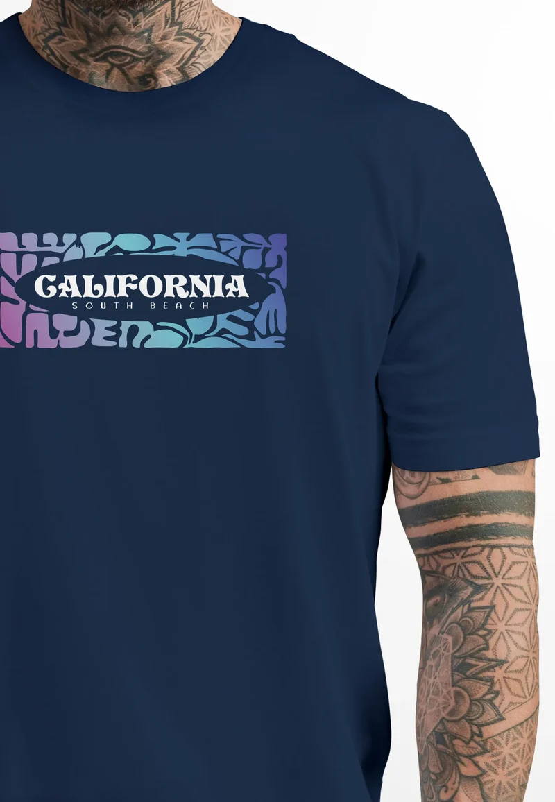Backprint T-Shirt Herren California Schriftzug Rückenprint und Brustlogo Streetstyle Sommer Fashion