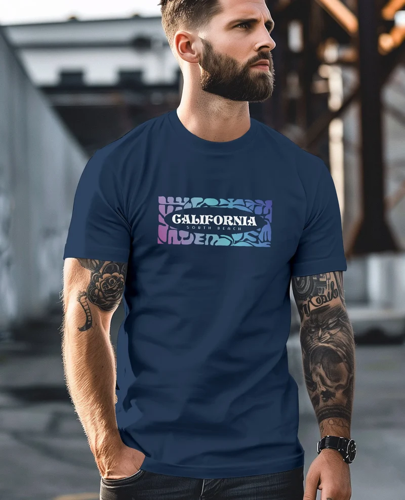 Backprint T-Shirt Herren California Schriftzug Rückenprint und Brustlogo Streetstyle Sommer Fashion