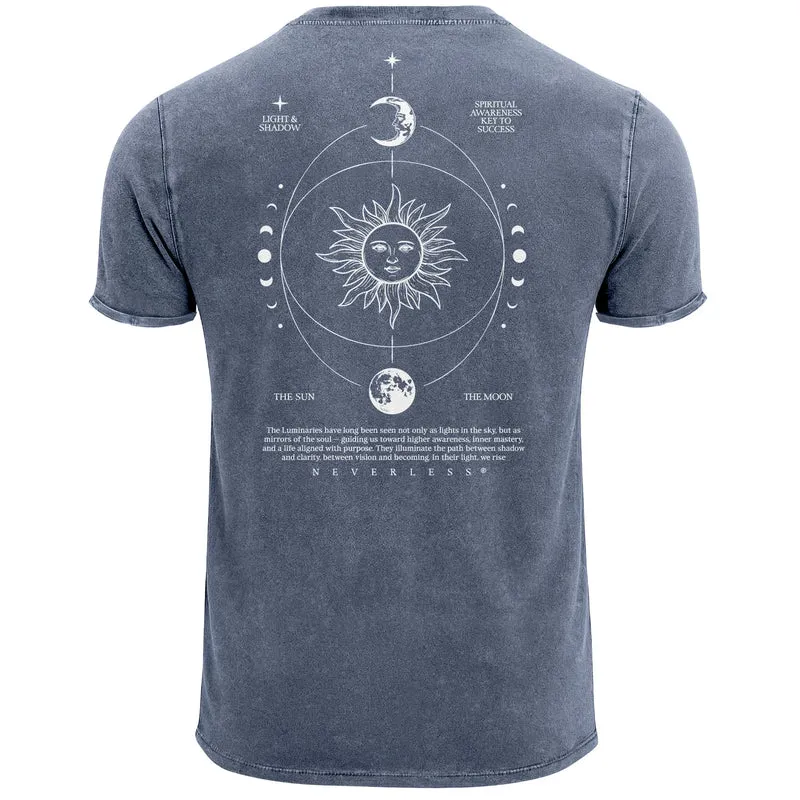 Herren Vintage T-Shirt Backprint Sonne Mond | Spirituelles Grafikshirt | Printshirt Astrologie Design Cosmic Style | Baumwolle Used Look