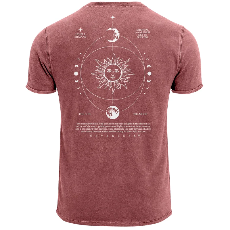 Herren Vintage T-Shirt Backprint Sonne Mond | Spirituelles Grafikshirt | Printshirt Astrologie Design Cosmic Style | Baumwolle Used Look