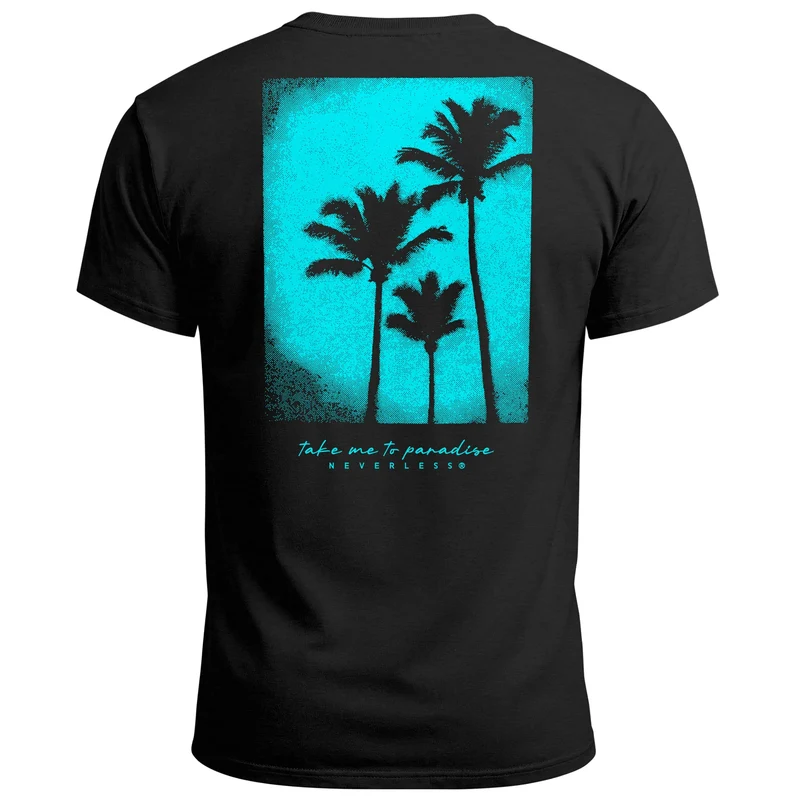 Backprint T-Shirt Herren Palmen Fotoprint Vintage Retro Aufdruck Streetwear Männer Fashion Sommer