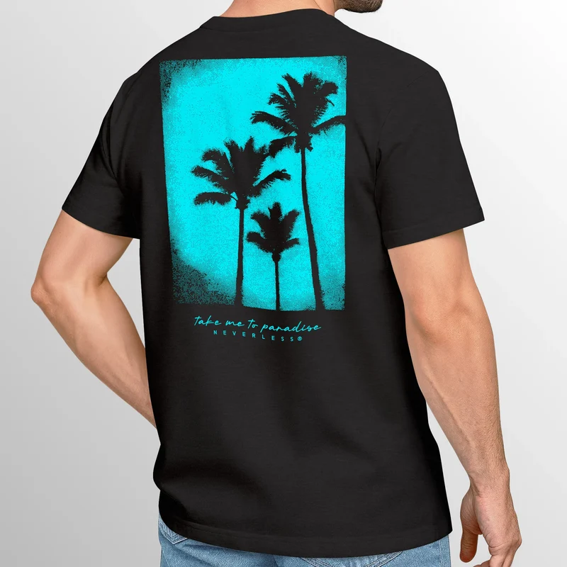 Backprint T-Shirt Herren Palmen Fotoprint Vintage Retro Aufdruck Streetwear Männer Fashion Sommer