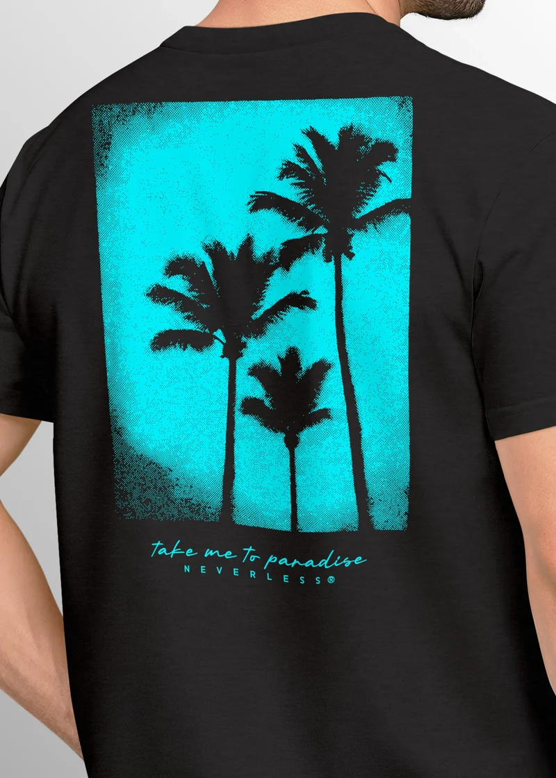 Backprint T-Shirt Herren Palmen Fotoprint Vintage Retro Aufdruck Streetwear Männer Fashion Sommer