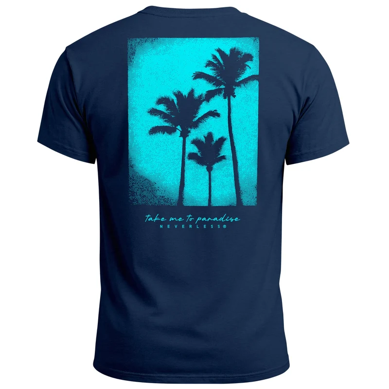 Backprint T-Shirt Herren Palmen Fotoprint Vintage Retro Aufdruck Streetwear Männer Fashion Sommer