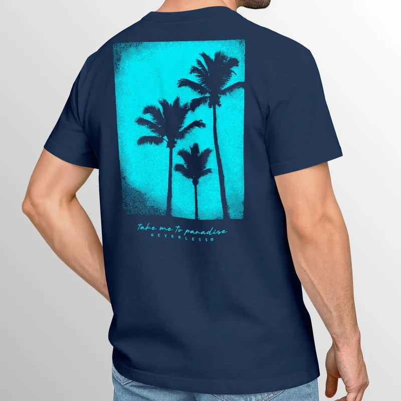 Backprint T-Shirt Herren Palmen Fotoprint Vintage Retro Aufdruck Streetwear Männer Fashion Sommer