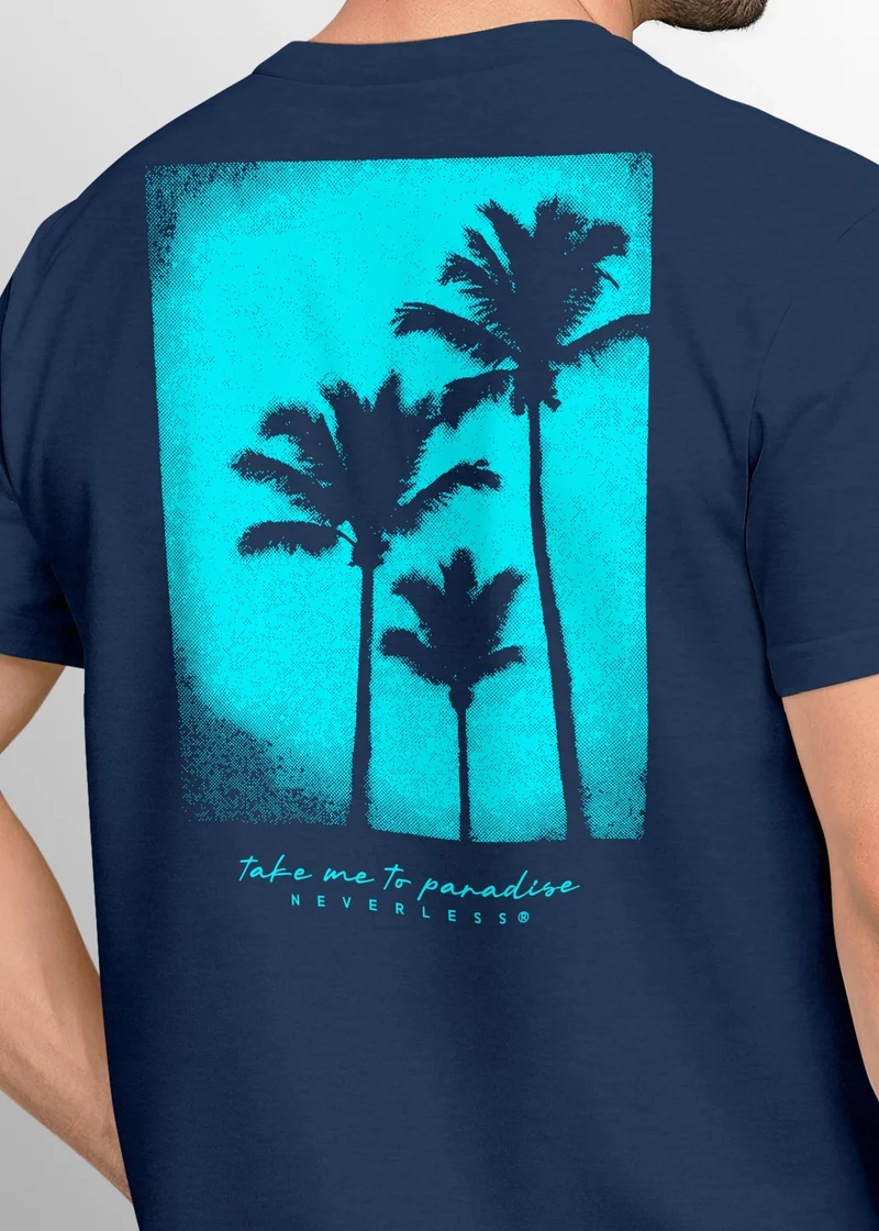Backprint T-Shirt Herren Palmen Fotoprint Vintage Retro Aufdruck Streetwear Männer Fashion Sommer