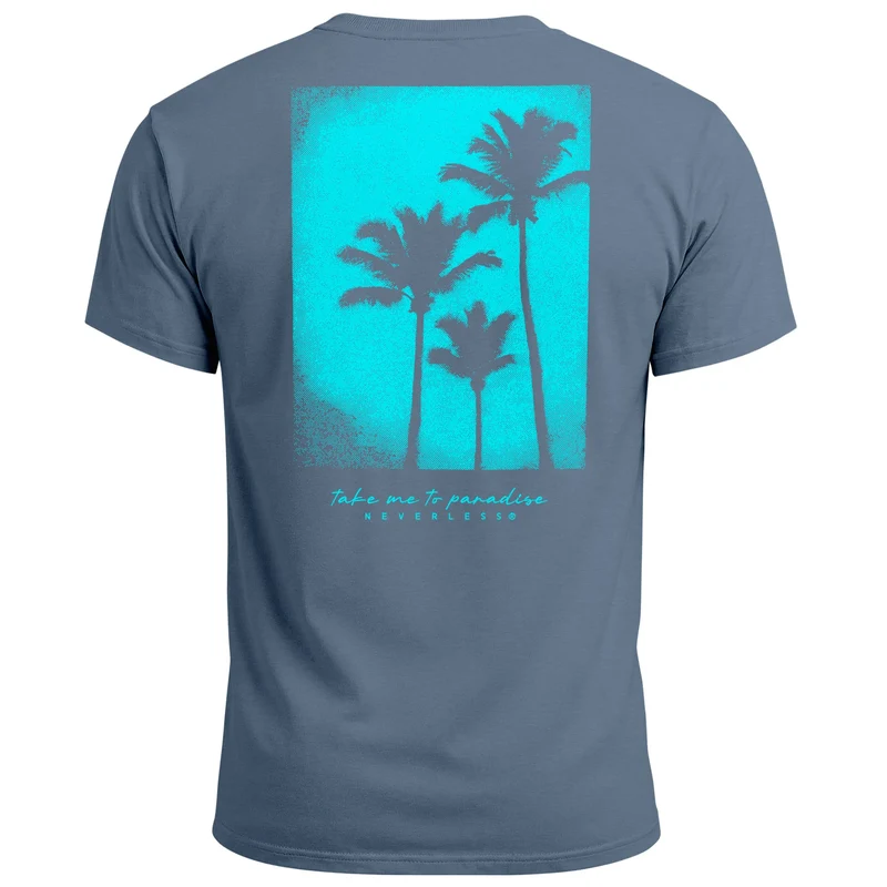 Backprint T-Shirt Herren Palmen Fotoprint Vintage Retro Aufdruck Streetwear Männer Fashion Sommer