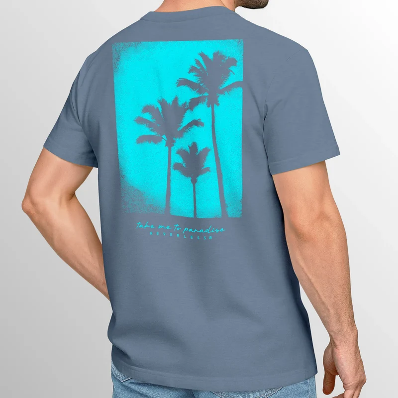 Backprint T-Shirt Herren Palmen Fotoprint Vintage Retro Aufdruck Streetwear Männer Fashion Sommer