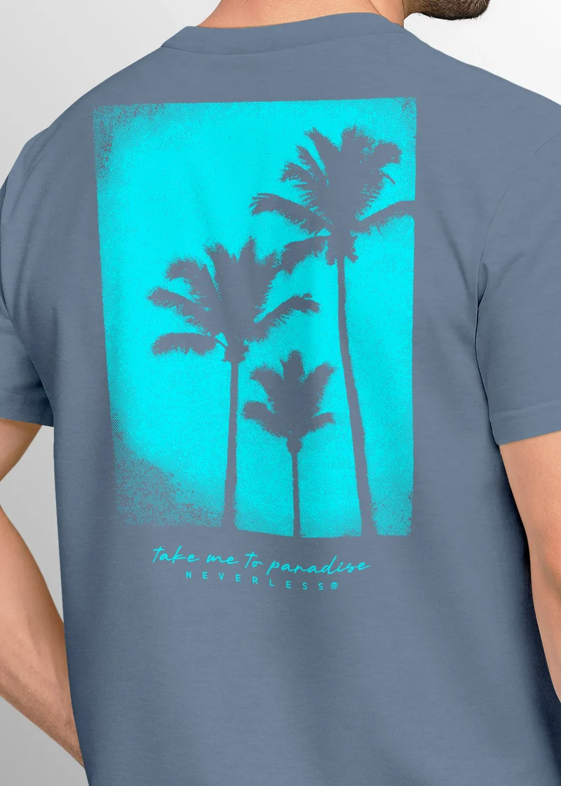 Backprint T-Shirt Herren Palmen Fotoprint Vintage Retro Aufdruck Streetwear Männer Fashion Sommer