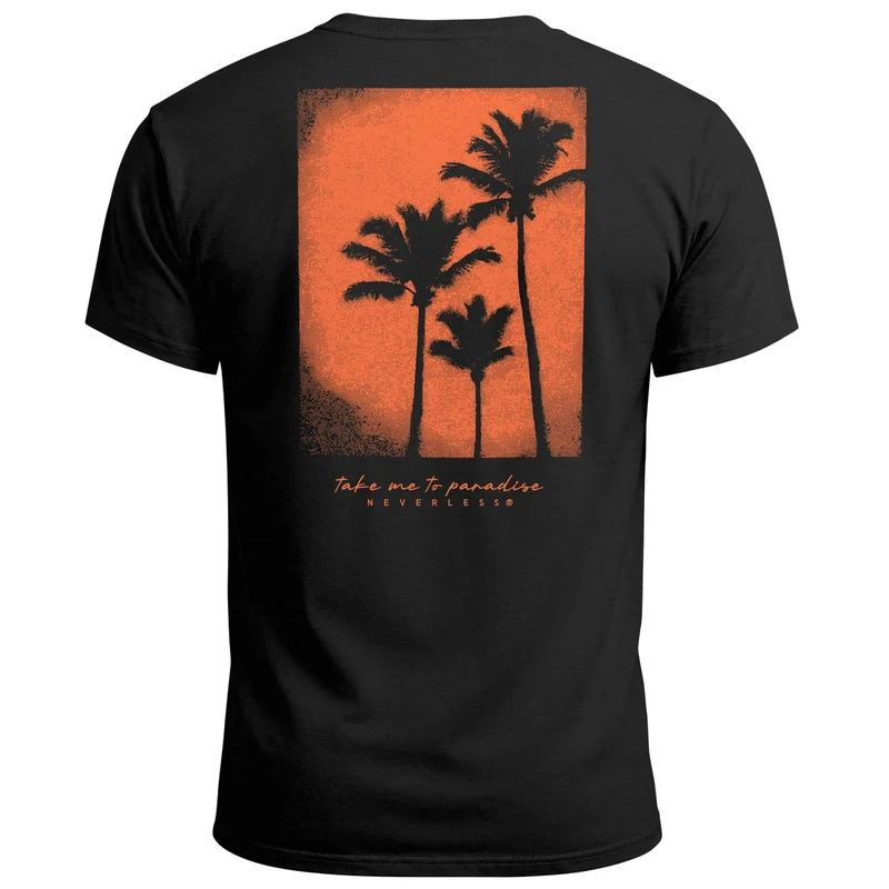 Backprint T-Shirt Herren Palmen Fotoprint Vintage Retro Aufdruck Streetwear Männer Fashion Sommer
