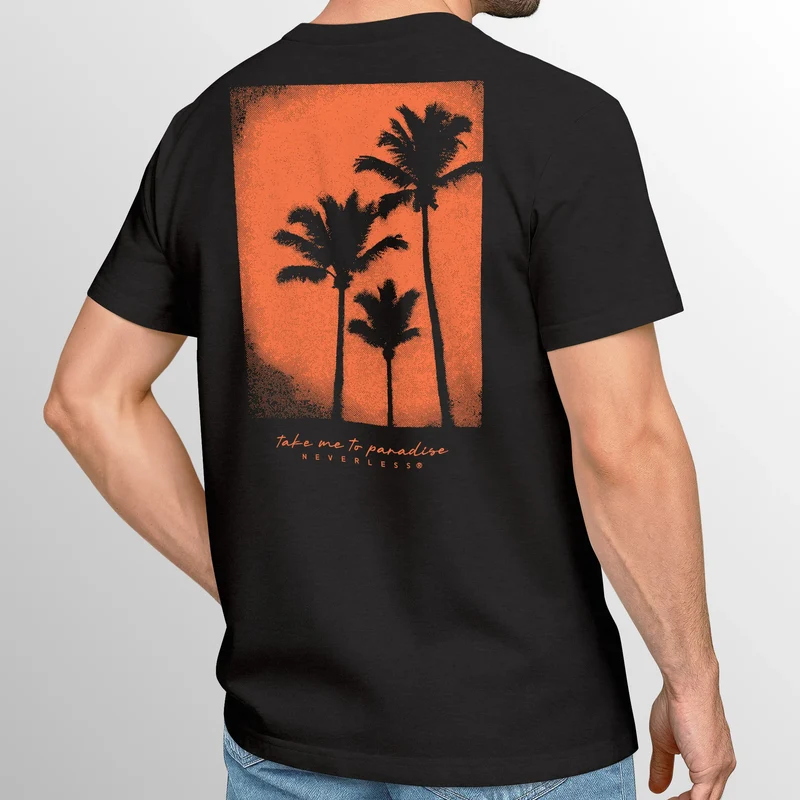 Backprint T-Shirt Herren Palmen Fotoprint Vintage Retro Aufdruck Streetwear Männer Fashion Sommer