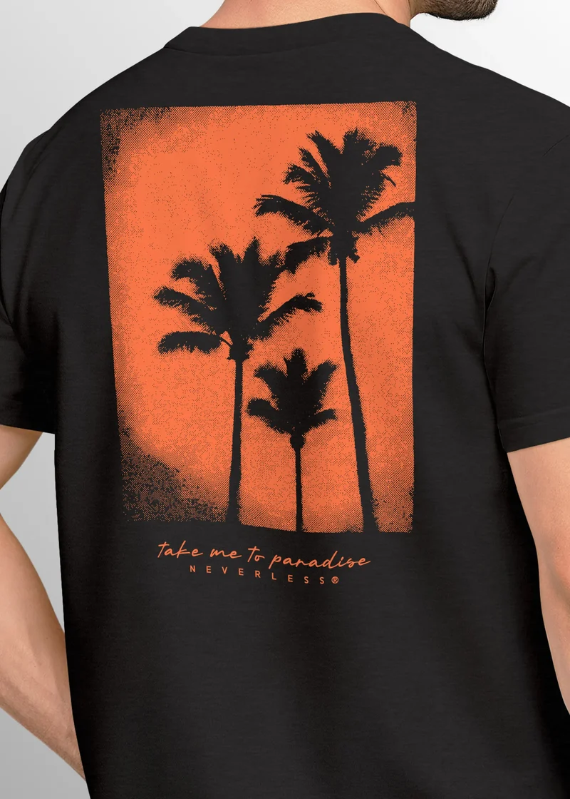 Backprint T-Shirt Herren Palmen Fotoprint Vintage Retro Aufdruck Streetwear Männer Fashion Sommer