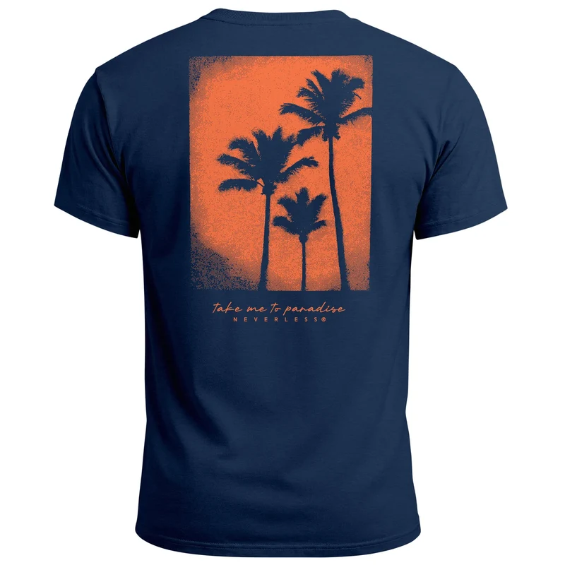 Backprint T-Shirt Herren Palmen Fotoprint Vintage Retro Aufdruck Streetwear Männer Fashion Sommer