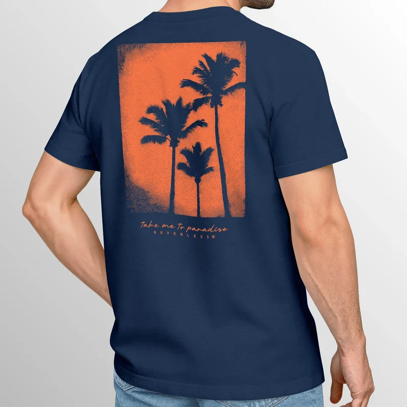 Backprint T-Shirt Herren Palmen Fotoprint Vintage Retro Aufdruck Streetwear Männer Fashion Sommer