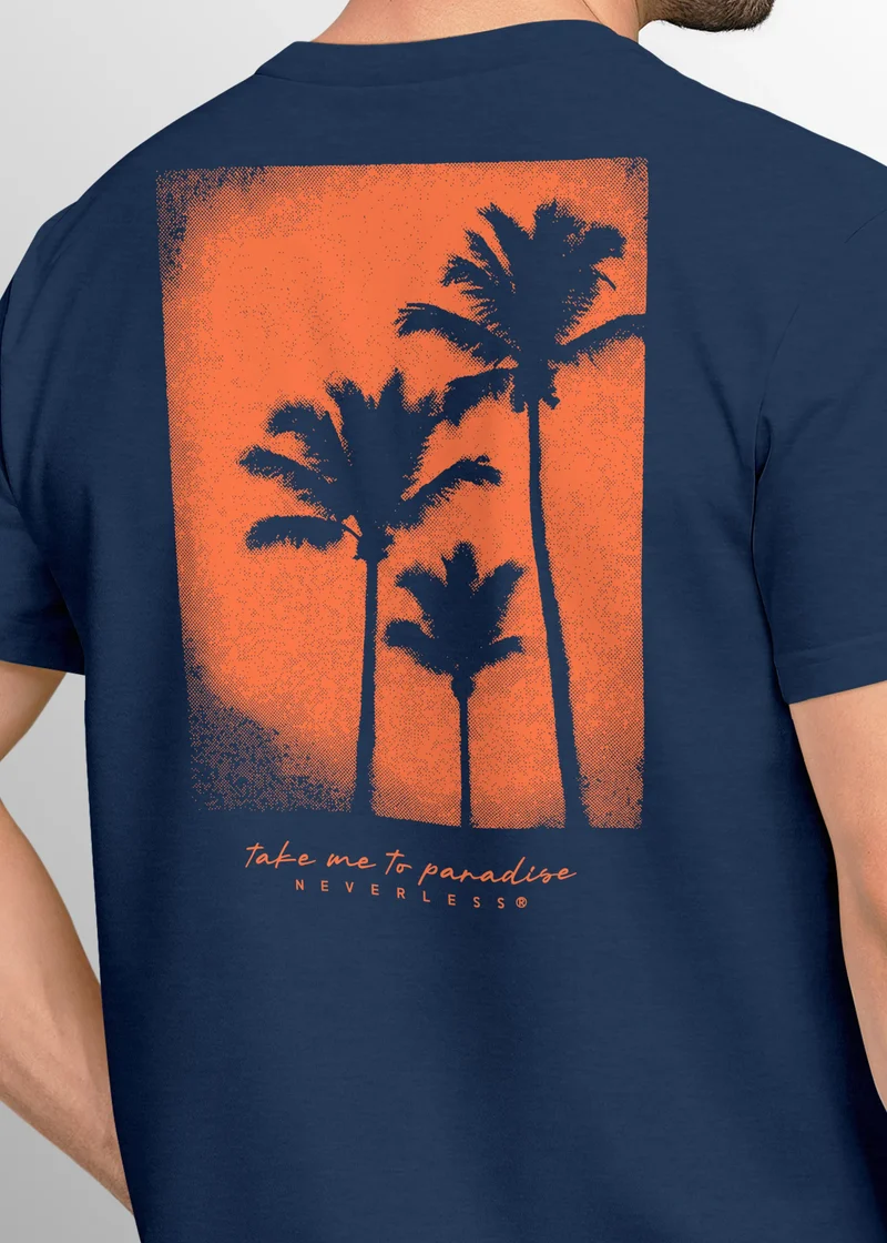Backprint T-Shirt Herren Palmen Fotoprint Vintage Retro Aufdruck Streetwear Männer Fashion Sommer