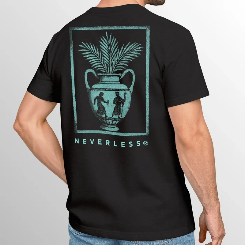 Herren T-Shirt Backprint Vase Antik Palmwedel Palmen-Look Grafikshirt Fashion Streetstyle Sommer Outfit Männer