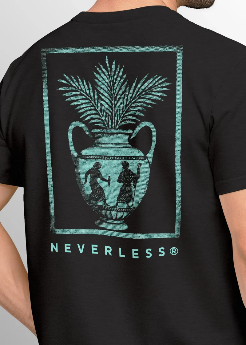 Herren T-Shirt Backprint Vase Antik Palmwedel Palmen-Look Grafikshirt Fashion Streetstyle Sommer Outfit Männer