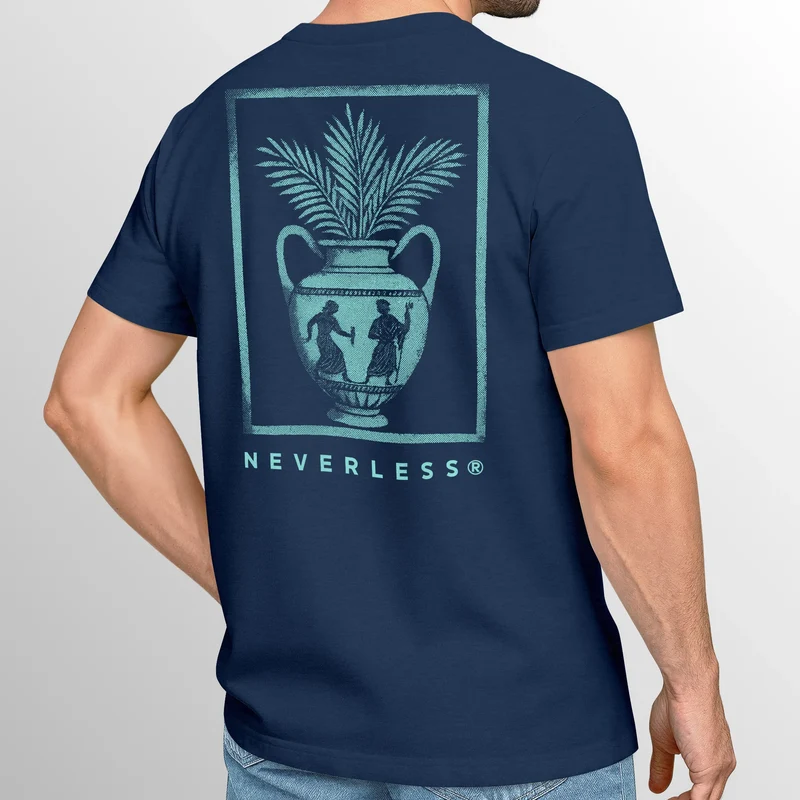 Herren T-Shirt Backprint Vase Antik Palmwedel Palmen-Look Grafikshirt Fashion Streetstyle Sommer Outfit Männer