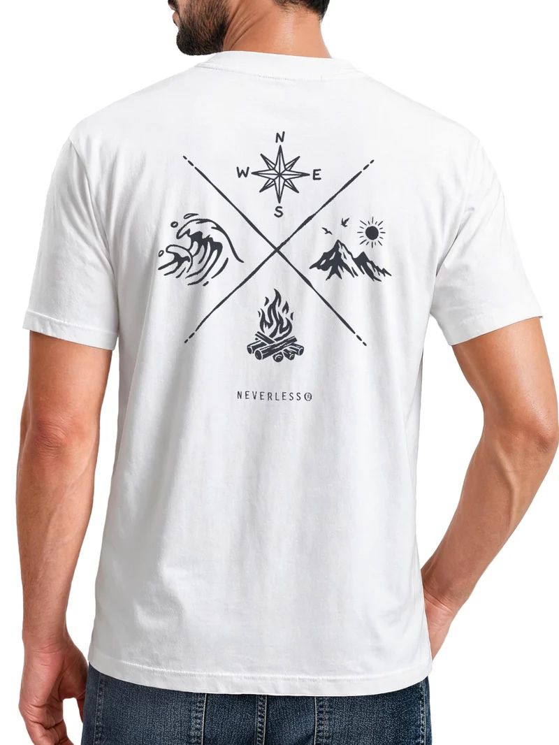 Herren T-Shirt Backprint - Outdoor Design Nature Compass - Baumwollshirt Männer Fashion Streetstyle Slim Fit