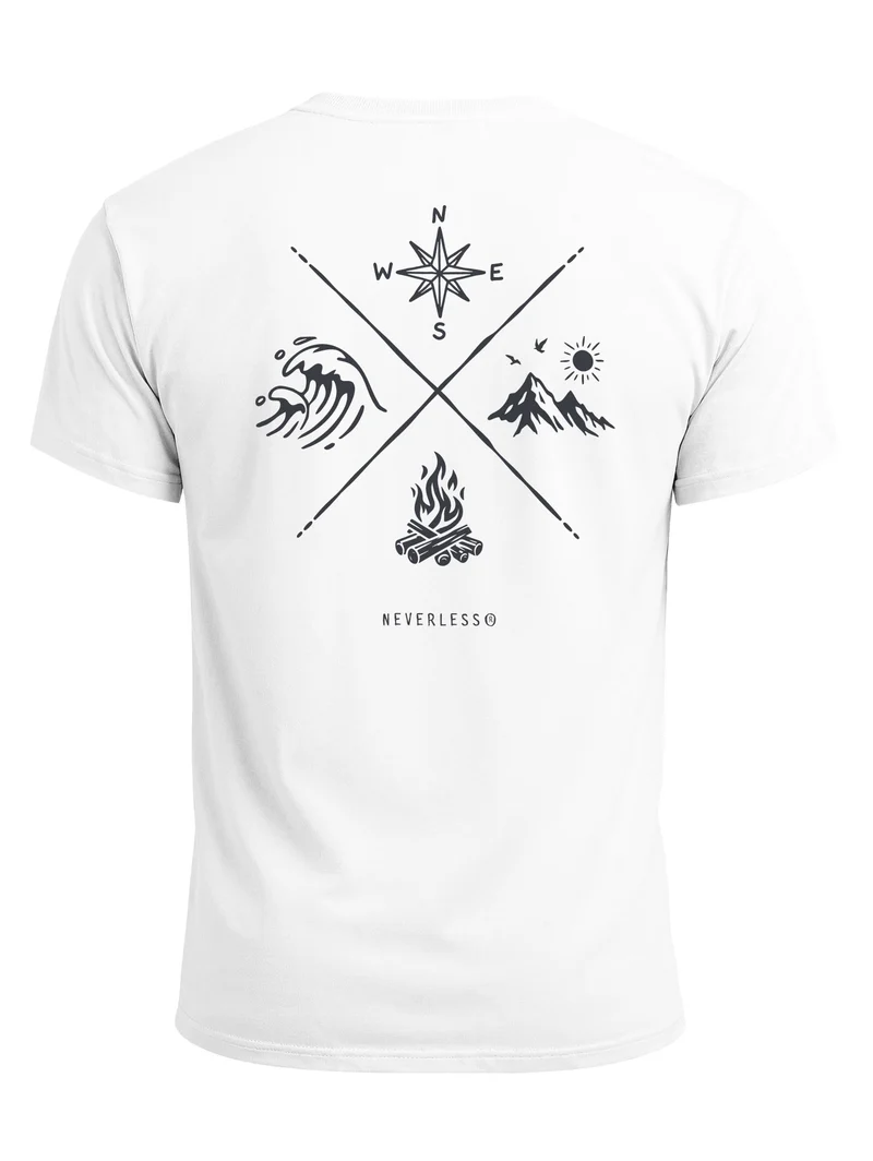Herren T-Shirt Backprint - Outdoor Design Nature Compass - Baumwollshirt Männer Fashion Streetstyle Slim Fit