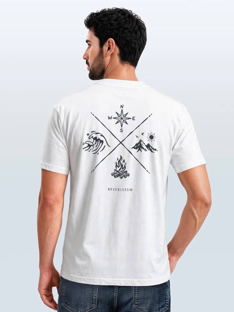 Herren T-Shirt Backprint - Outdoor Design Nature Compass - Baumwollshirt Männer Fashion Streetstyle Slim Fit