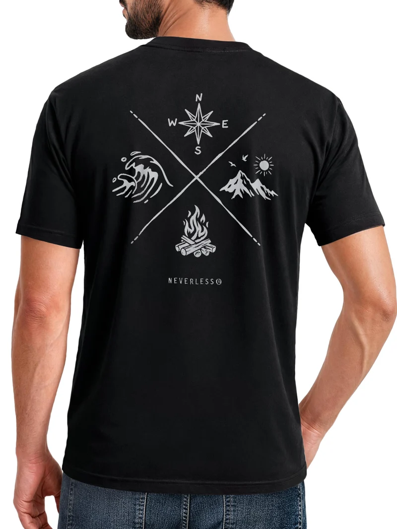 Herren T-Shirt Backprint - Outdoor Design Nature Compass - Baumwollshirt Männer Fashion Streetstyle Slim Fit