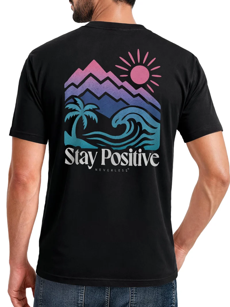 Herren T-Shirt Backprint - Design Mountain Sun - Baumwollshirt Männer Fashion Streetstyle Slim Fit