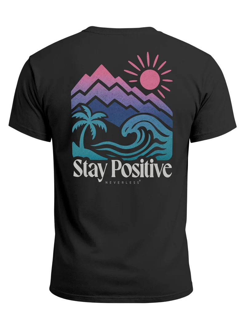 Herren T-Shirt Backprint - Design Mountain Sun - Baumwollshirt Männer Fashion Streetstyle Slim Fit