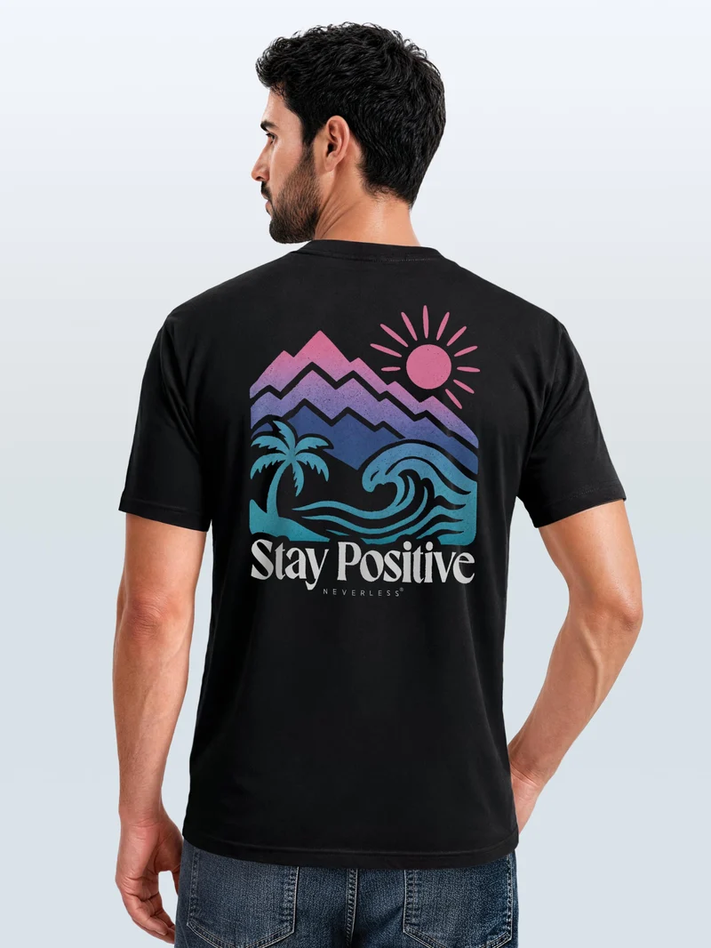 Herren T-Shirt Backprint - Design Mountain Sun - Baumwollshirt Männer Fashion Streetstyle Slim Fit