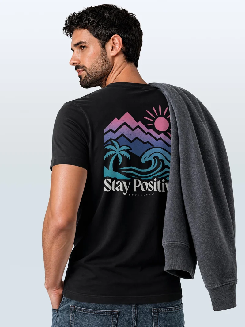 Herren T-Shirt Backprint - Design Mountain Sun - Baumwollshirt Männer Fashion Streetstyle Slim Fit