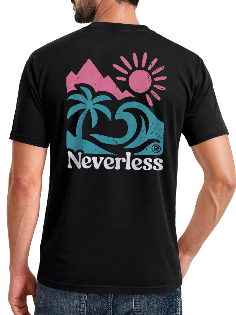 Herren T-Shirt Backprint - Design Beach Mountain - Baumwollshirt Männer Fashion Streetstyle Slim Fit