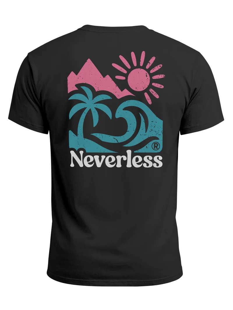 Herren T-Shirt Backprint - Design Beach Mountain - Baumwollshirt Männer Fashion Streetstyle Slim Fit