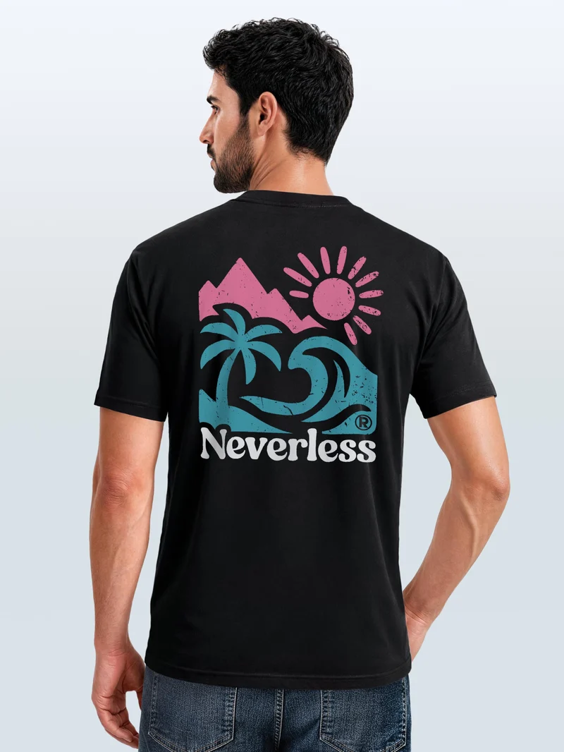 Herren T-Shirt Backprint - Design Beach Mountain - Baumwollshirt Männer Fashion Streetstyle Slim Fit