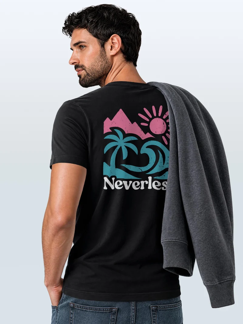 Herren T-Shirt Backprint - Design Beach Mountain - Baumwollshirt Männer Fashion Streetstyle Slim Fit