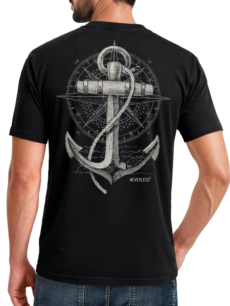 Herren T-Shirt Backprint - Anker Design - Baumwollshirt Männer Fashion Streetstyle Slim Fit