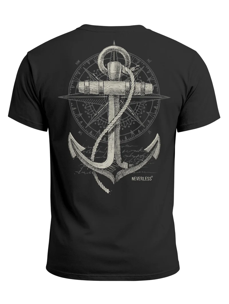 Herren T-Shirt Backprint - Anker Design - Baumwollshirt Männer Fashion Streetstyle Slim Fit