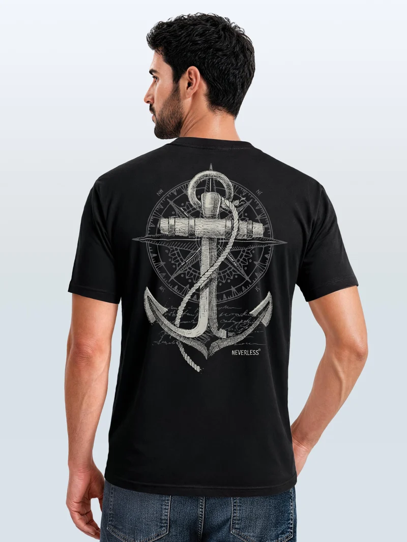 Herren T-Shirt Backprint - Anker Design - Baumwollshirt Männer Fashion Streetstyle Slim Fit
