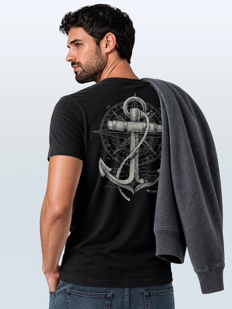 Herren T-Shirt Backprint - Anker Design - Baumwollshirt Männer Fashion Streetstyle Slim Fit