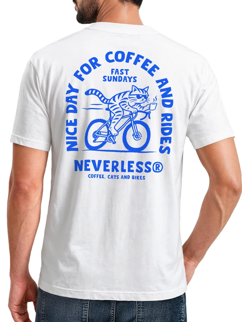 Herren T-Shirt Coffee Cat Bike Backprint Slim Fit