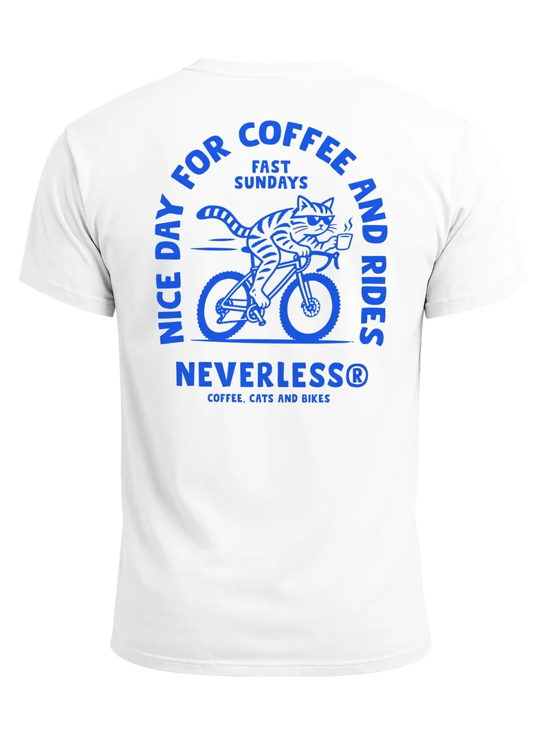 Herren T-Shirt Coffee Cat Bike Backprint Slim Fit