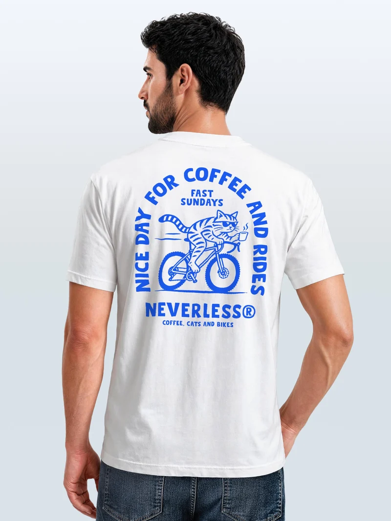 Herren T-Shirt Coffee Cat Bike Backprint Slim Fit