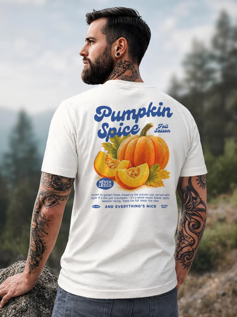 Herren T-Shirt Pumpkin Spice Herbst Backprint Slim Fit