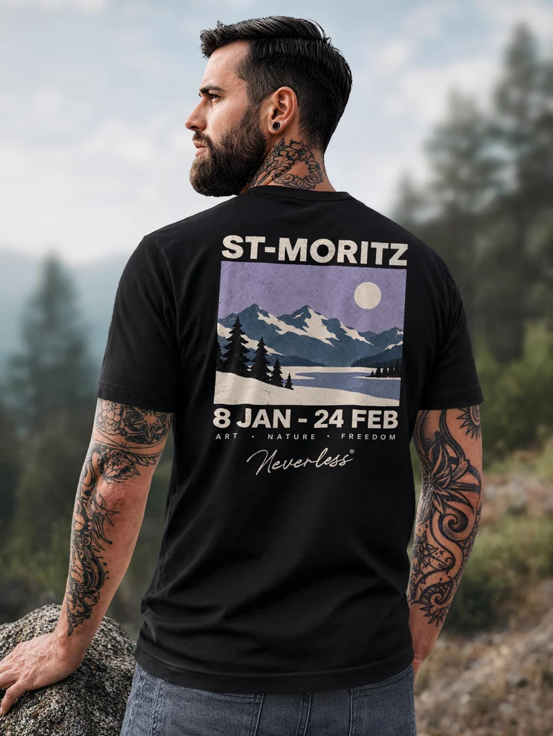 Herren T-Shirt St. Moritz Mountain Backprint Slim Fit