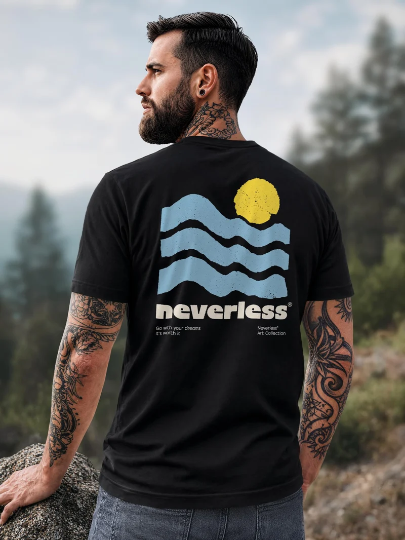 Herren T-Shirt Sun Wave Art Backprint Slim Fit