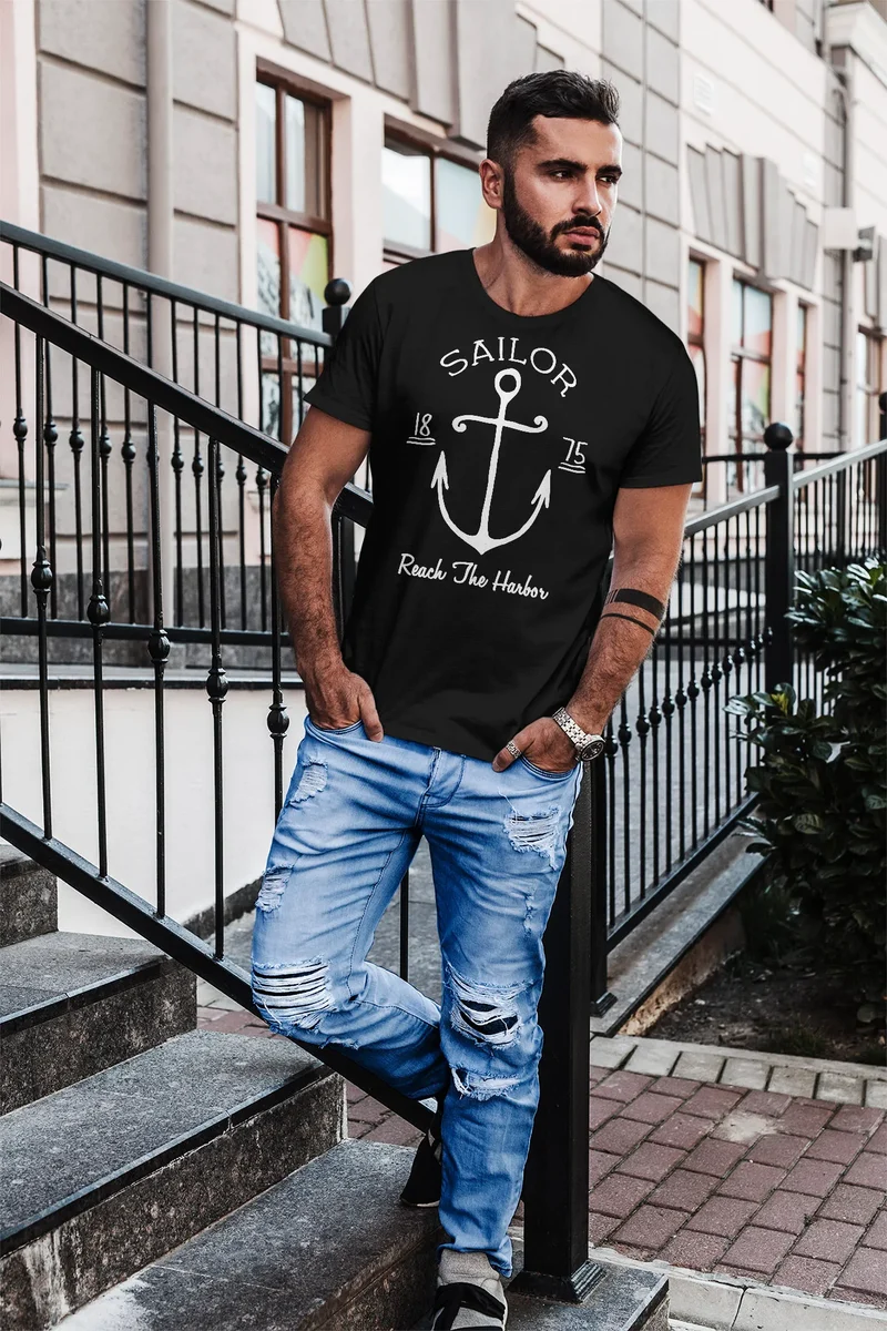 Herren T-Shirt Anker Spirit Vintage Segeln Vintage Slim Fit