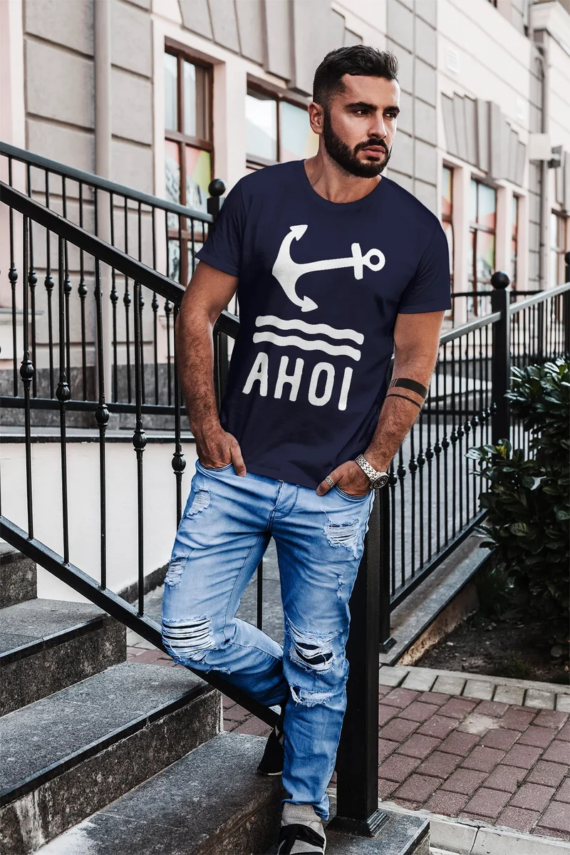 Herren T-Shirt Anker Ahoi Slim Fit