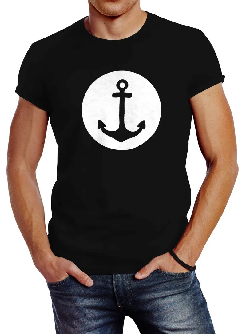 Läßiges Herren T-Shirt mit Anker Mond Slim Fit