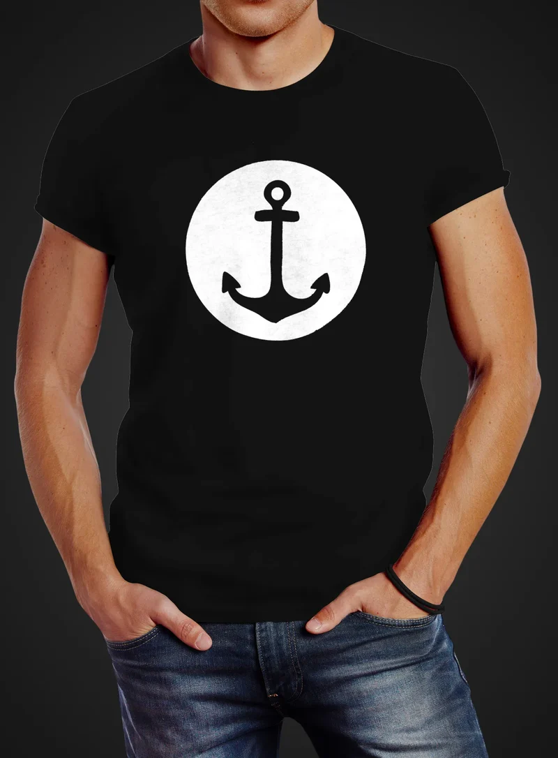 Läßiges Herren T-Shirt mit Anker Mond Slim Fit