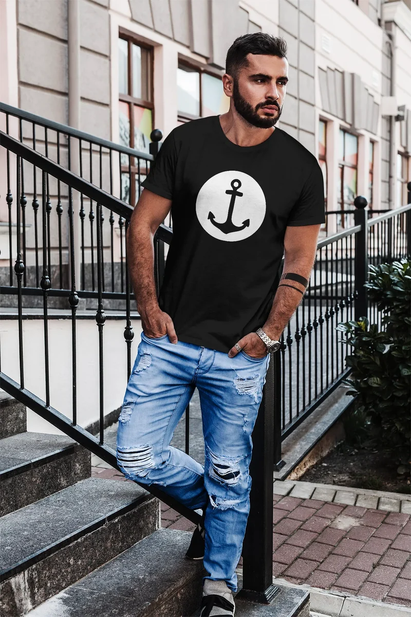 Läßiges Herren T-Shirt mit Anker Mond Slim Fit